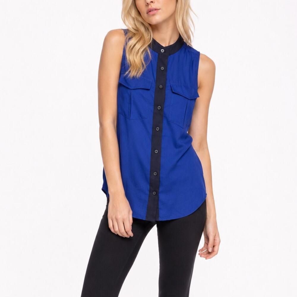 J. Crew Tipped Draped Tank Top Blue Black A0086 Size 00